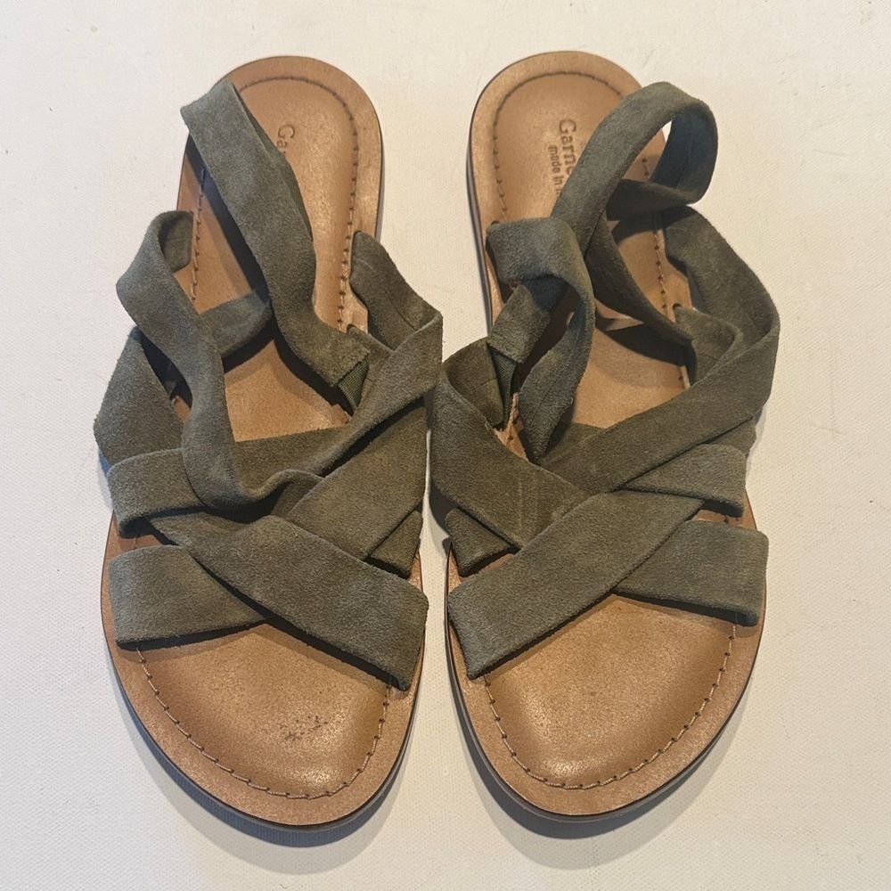 Garnet Hill Olive Suede Crisscross Sandals